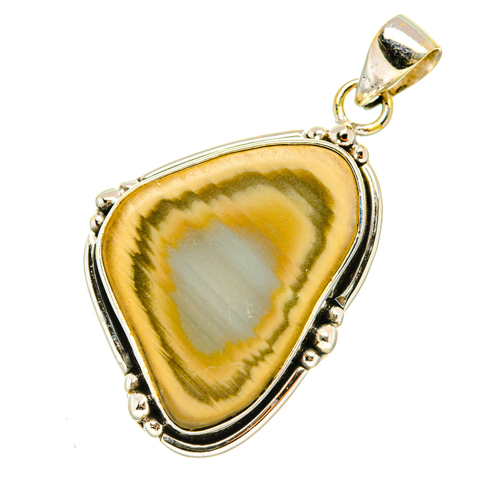 Willow Creek jasper pendant in 925 sterling silver, teardrop bezel with banded yellow stone
