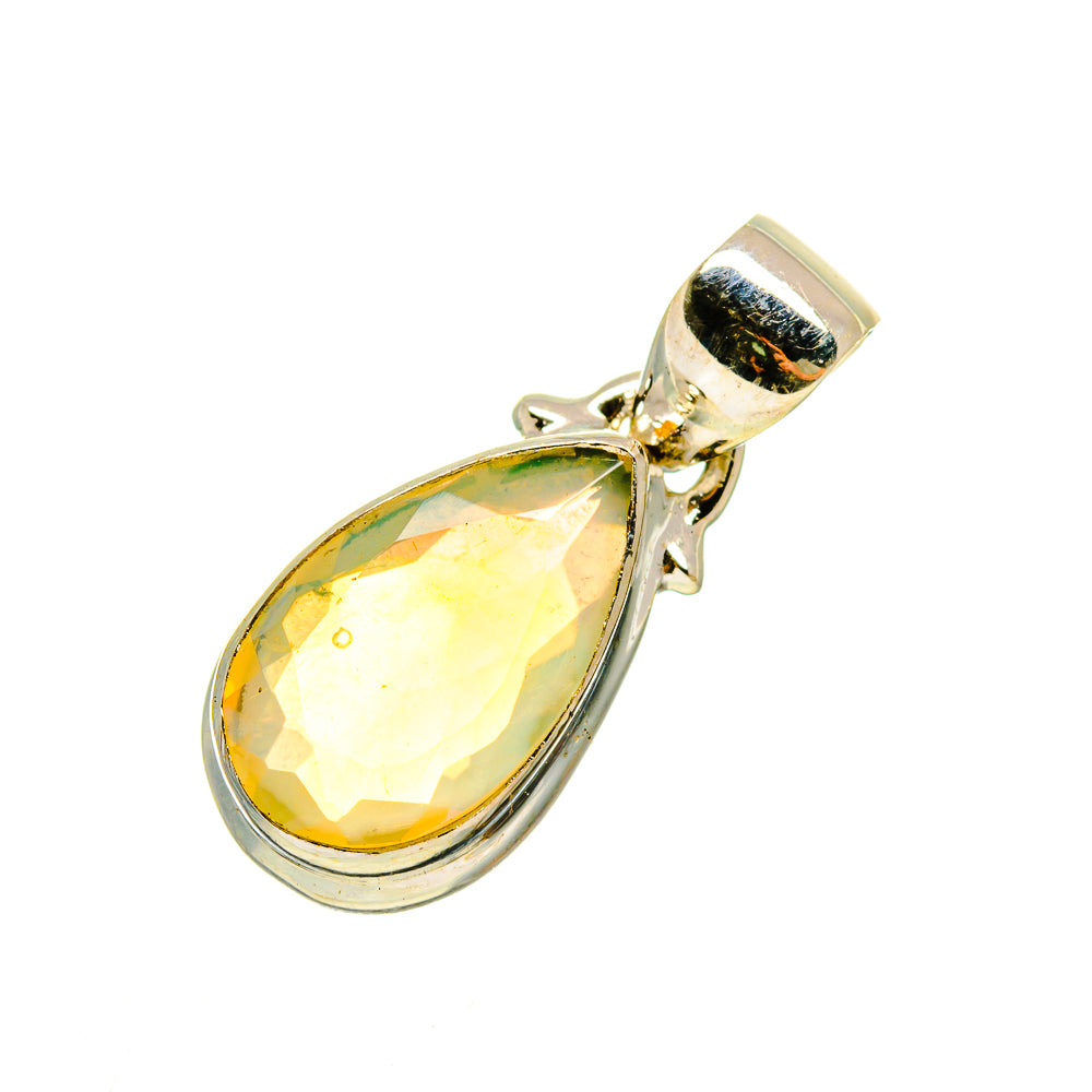 925 silver opal pendant with faceted pear-shaped yellow-green stone and loop bail
