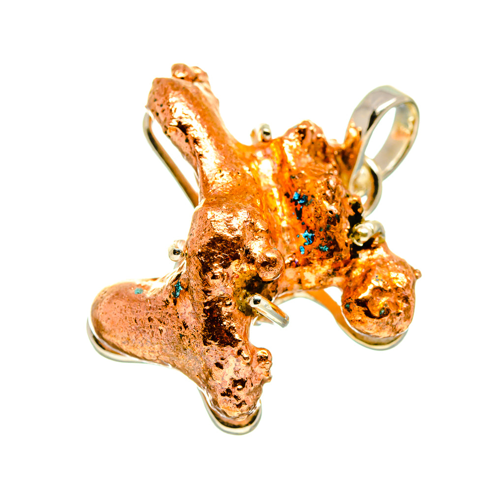 Copper splash pendant, 925 sterling silver with blue-green patina and rounded top bail
