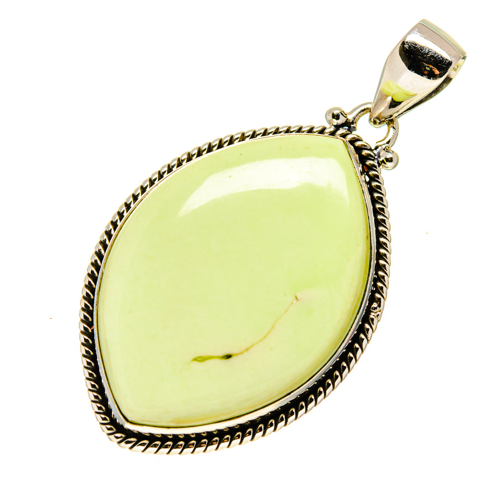 Teardrop lemon chrysoprase pendant with bail, 925 sterling silver pale yellow-green stone frame