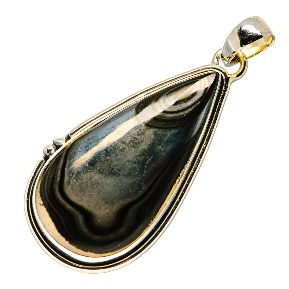 Sterling silver psilomelane pendant with dark teardrop stone and polished bail