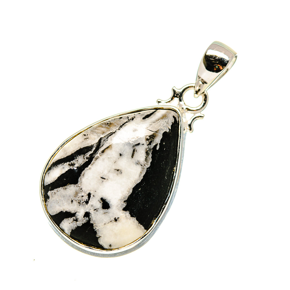 Sterling silver jasper pendant with teardrop black-and-white stone and loop bail