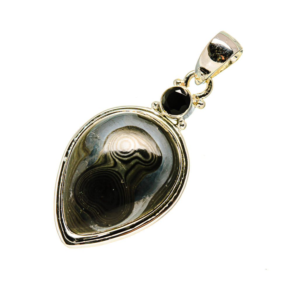 Black onyx teardrop pendant with sterling silver bail and loop connector