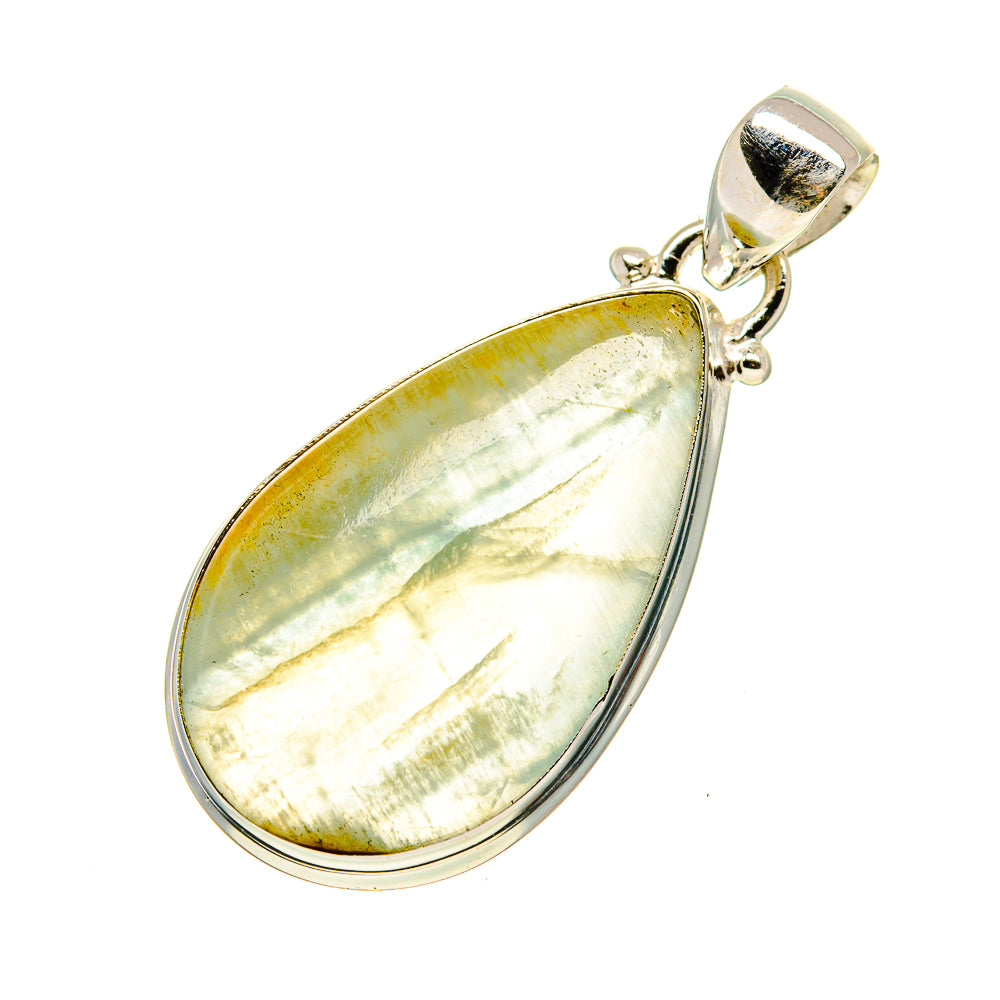 Sterling silver fluorite pendant, teardrop green-yellow gemstone with top bail