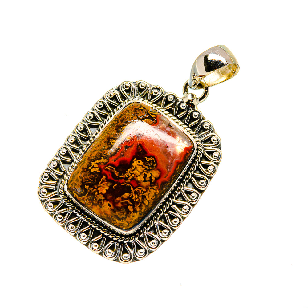 Sterling silver agate pendant with red-brown stone and loop bail, ornate bezel