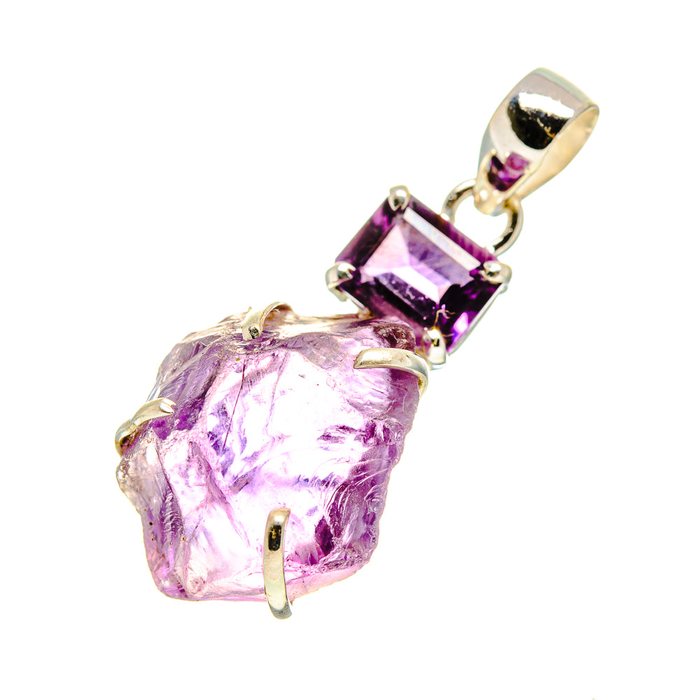 Rough amethyst pendant, 925 sterling silver setting with faceted amethyst top