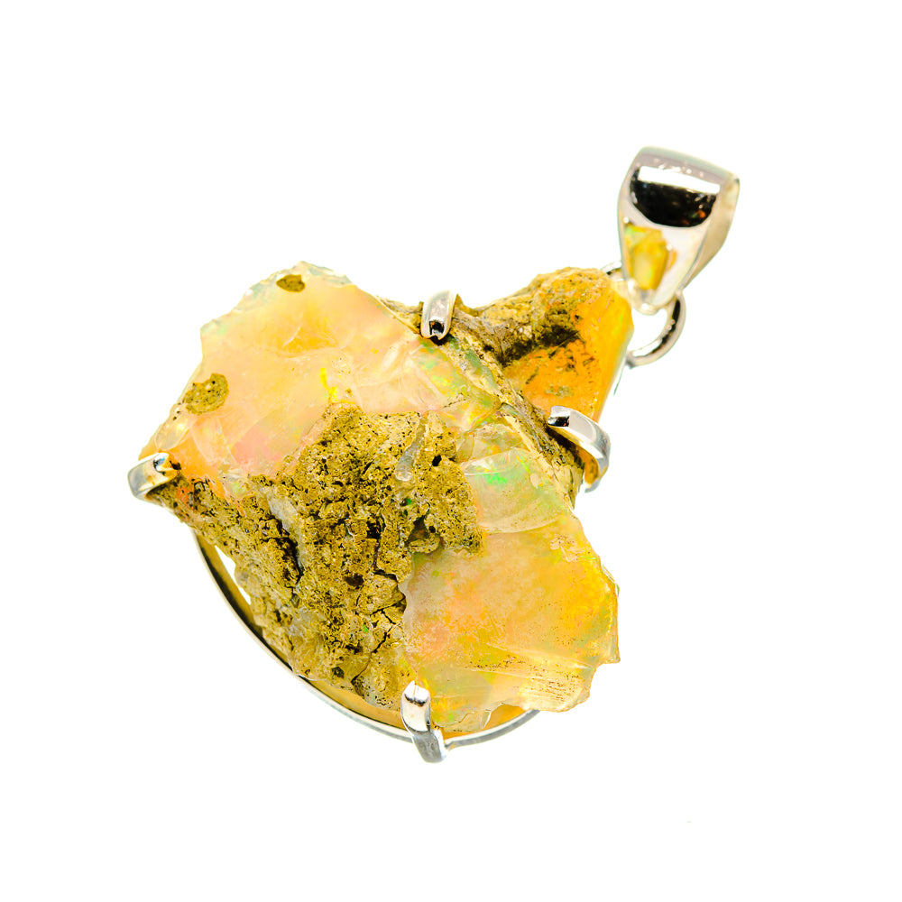 Rough Ethiopian opal pendant with faceted yellow opal and sterling-silver top bail