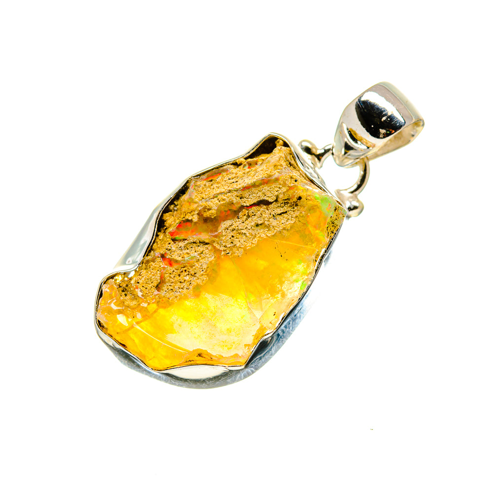 Rough opal pendant in 925 sterling silver bezel, yellow rough stone on bail