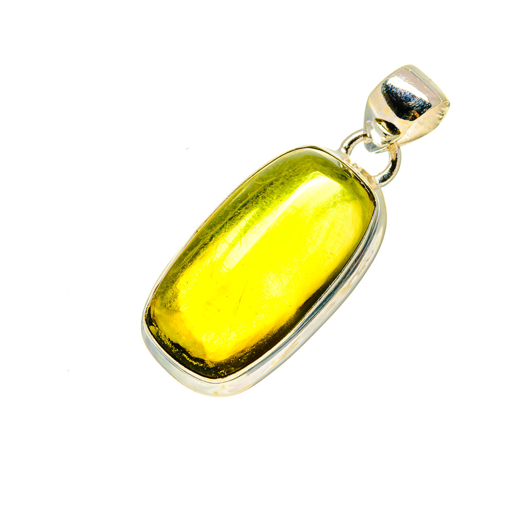 Oval olive-green quartz pendant with 925 sterling silver bezel and bail