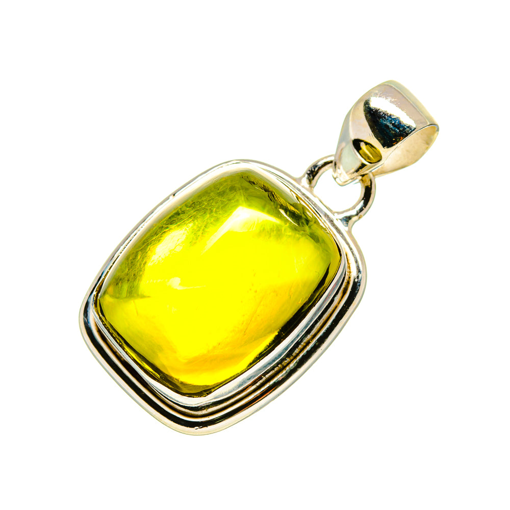 Oliva quartz pendant with oval yellow cabochon and polished 925 silver bail