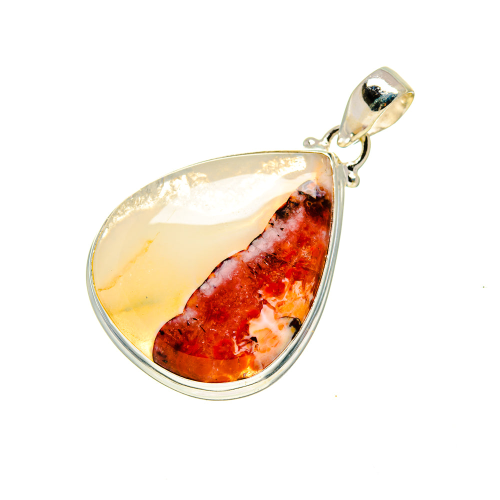 Sterling silver teardrop ocean jasper pendant with cream top and red center inlay
