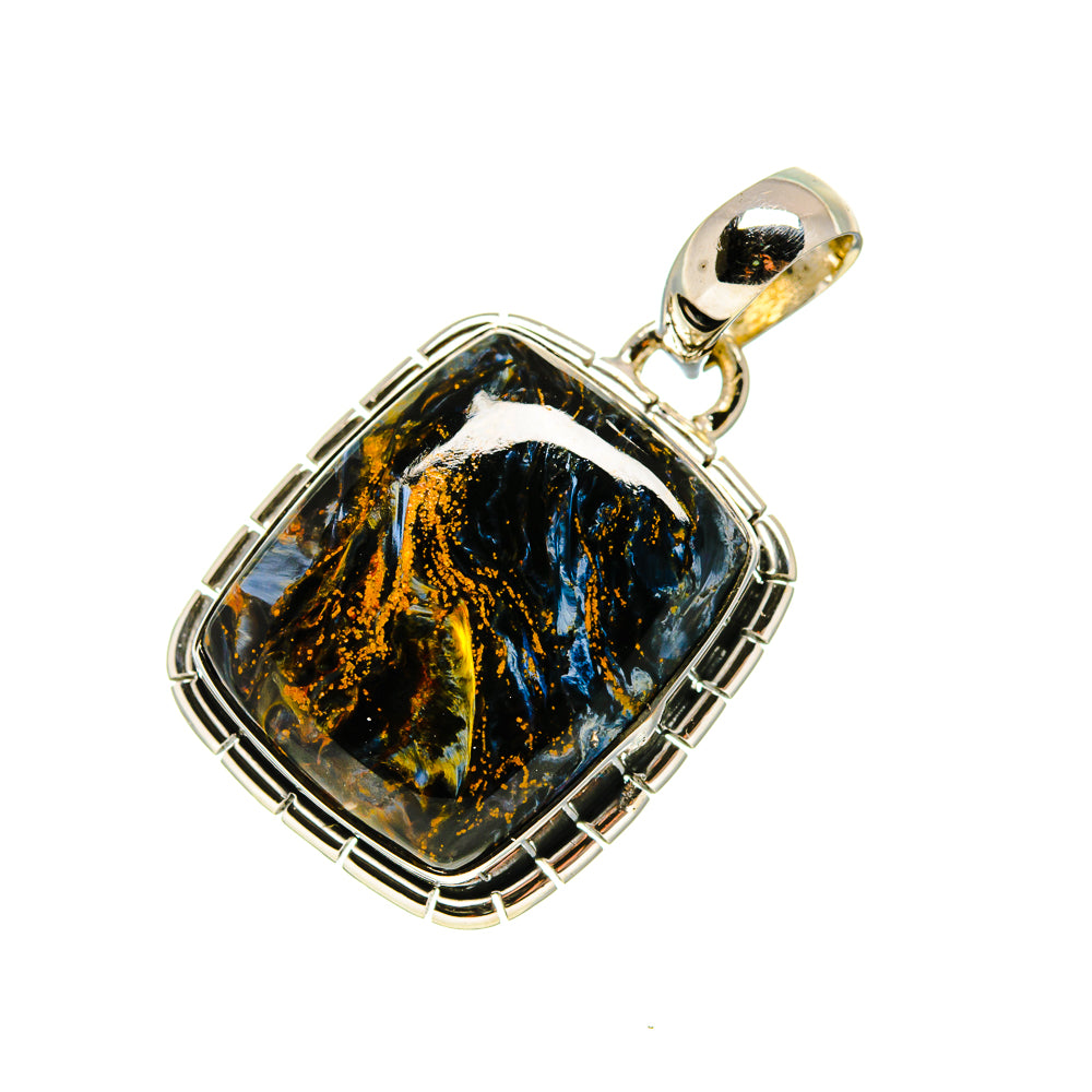 Pietersite pendant, 925 sterling silver with oval dark stone and open bail for chain