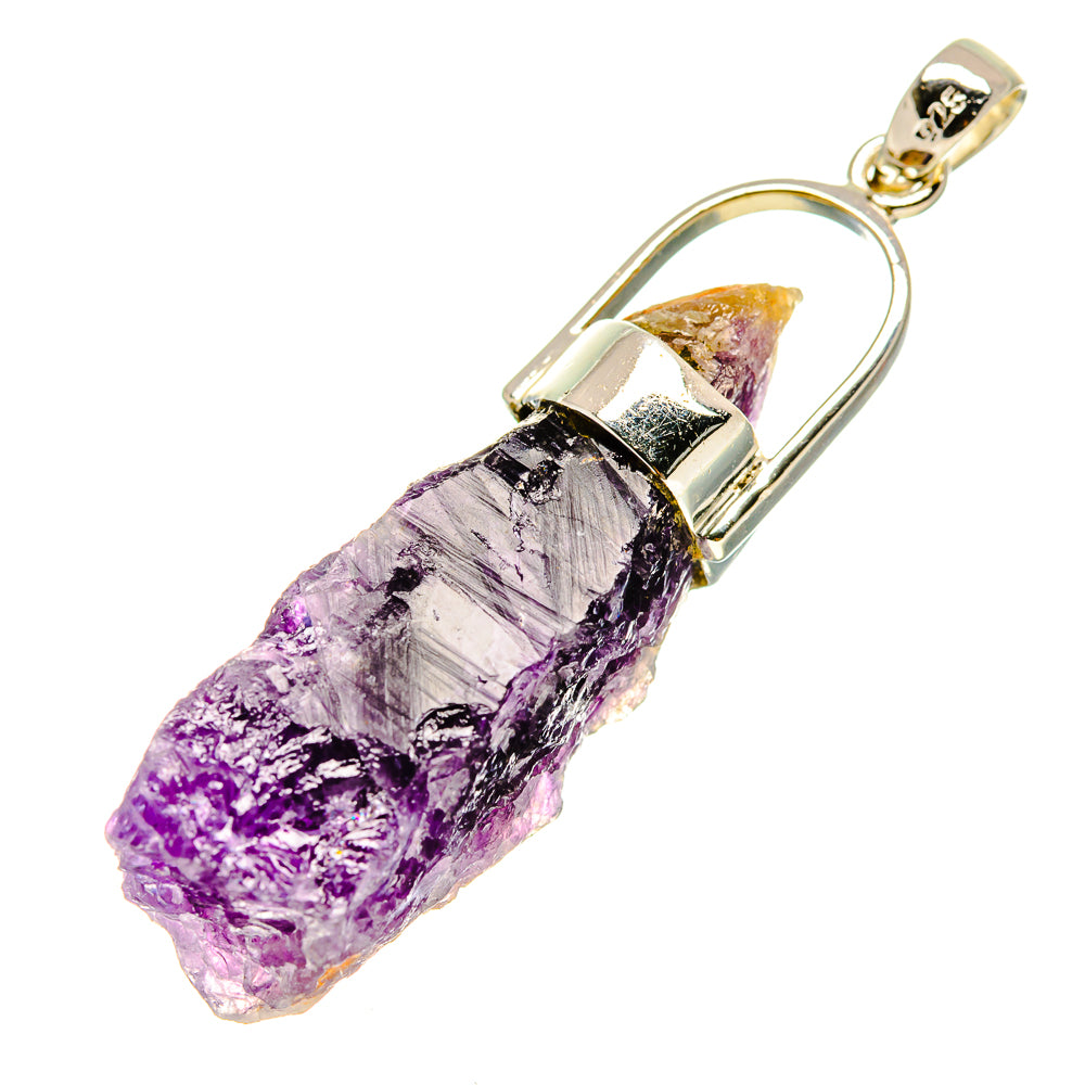 Amethyst stalactite pendant with purple crystal point and oval sterling silver frame