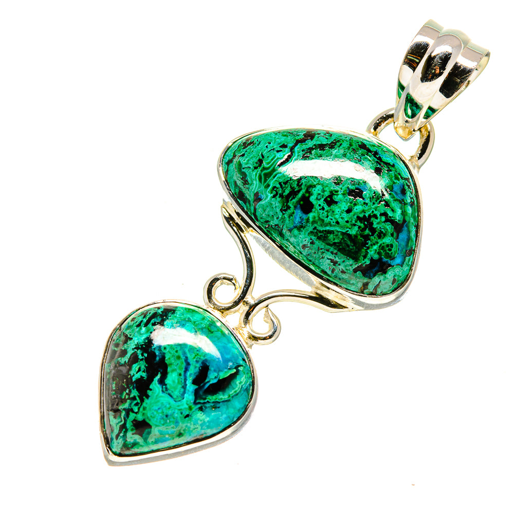 Chrysocolla heart pendant with bright green marbled stones and 925 silver top loop