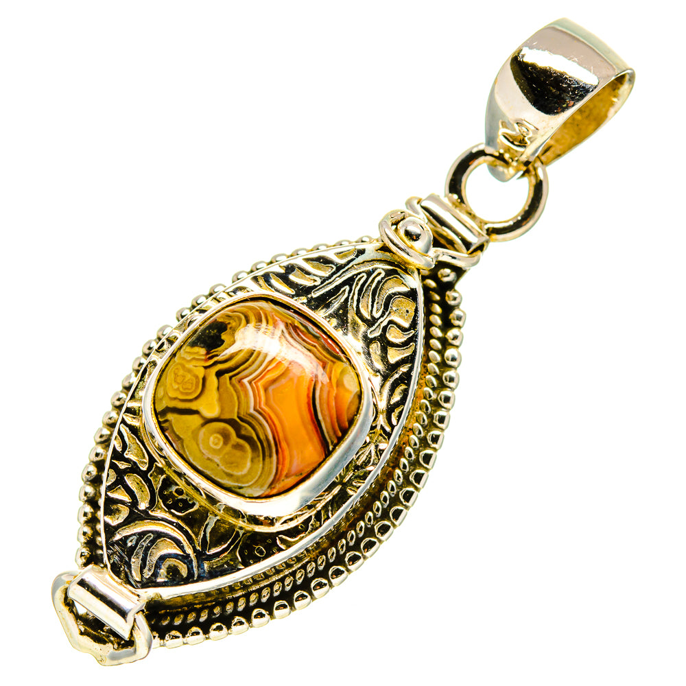 Oval picture jasper pendant in 925 sterling silver with ornate openwork bail