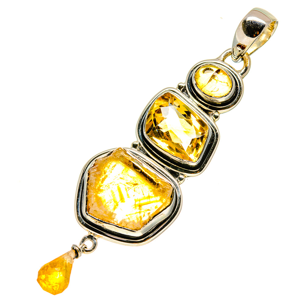 Rough citrine pendant bail and loop in 925 sterling silver with golden yellow stones