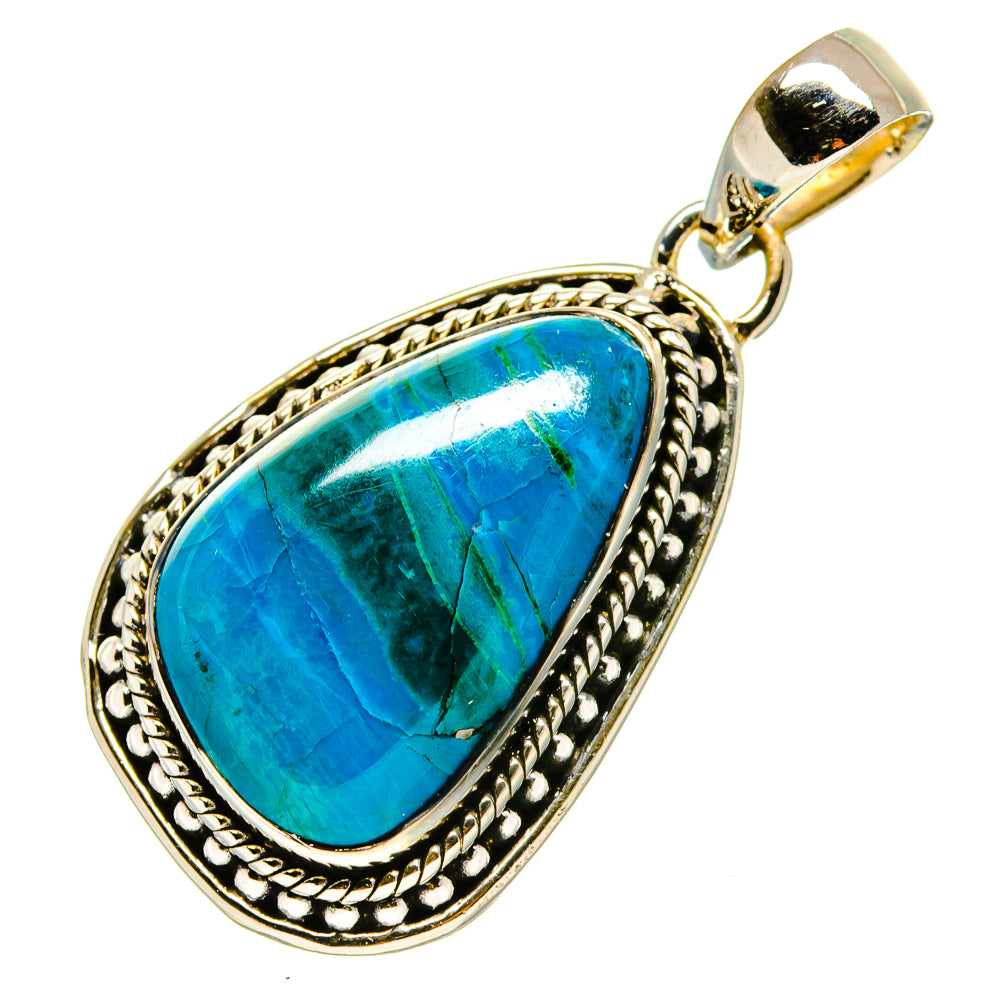 Chrysocolla teardrop pendant in 925 sterling silver with blue-green cabochon and bail