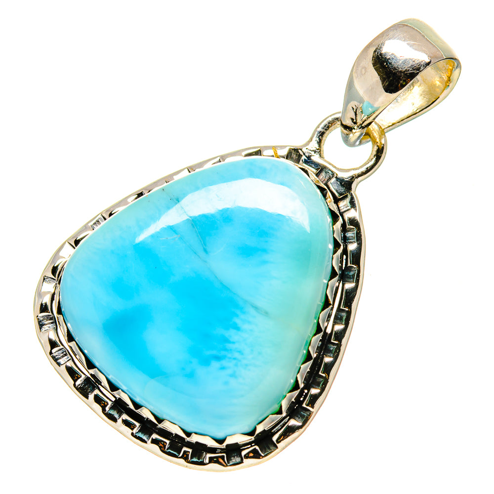 Larimar pendant with blue teardrop stone, sterling-silver frame and bail.