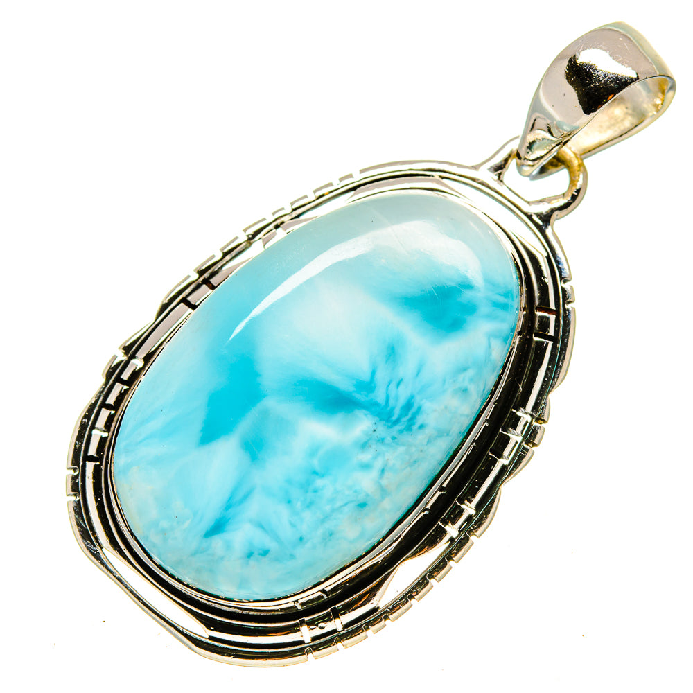 Oval pendant with blue larimar stone and silver frame