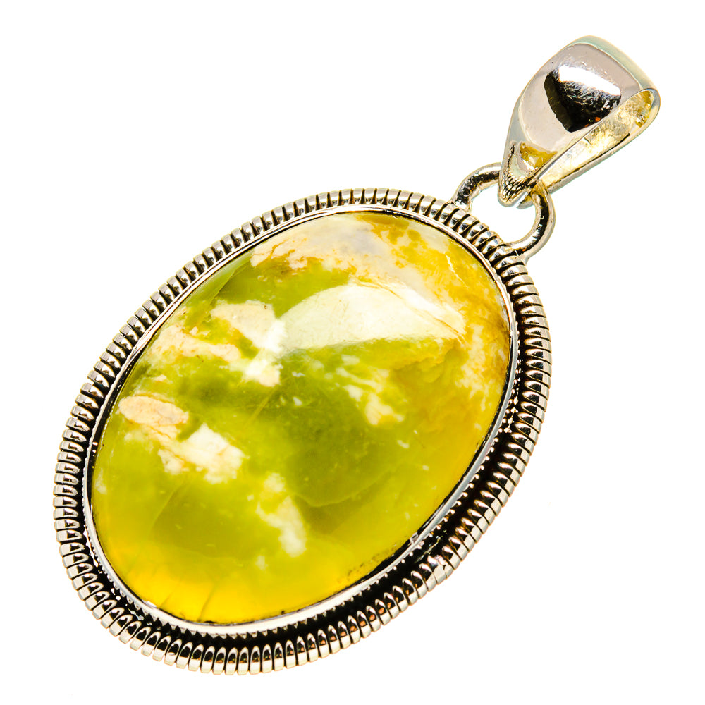 Oval green opal pendant in 925 sterling silver bezel with bail loop