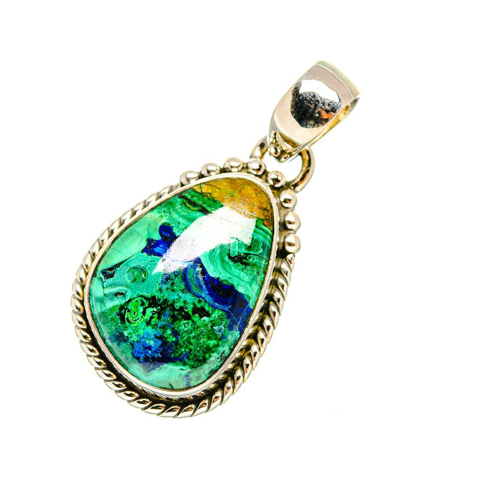 Teardrop azurite pendant in sterling silver with blue-green stone and bail