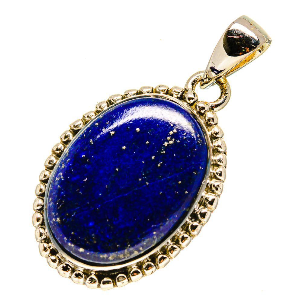 Lapis lazuli pendant with oval blue stone in 925 sterling silver bezel