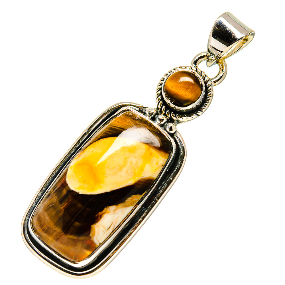 Rectangular tiger eye jasper pendant in silver-tone bezel, round bail top