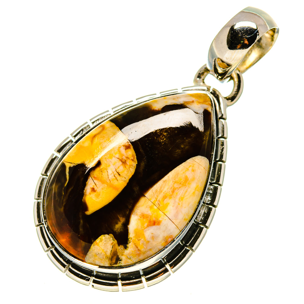 925 sterling silver oval jasper pendant with amber and cream marbled stone