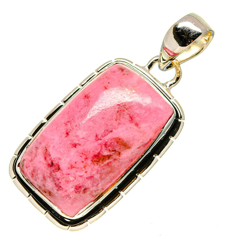 Pink opal rectangular pendant with sterling silver bezel and hanging bail