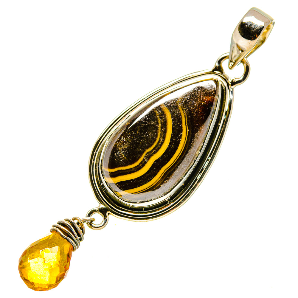 Citrine pendant in sterling silver with teardrop cabochon and dangling faceted drop