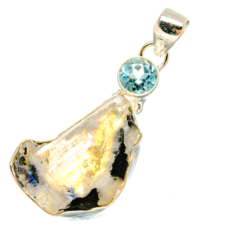 Sterling silver pendant with rough moonstone and round blue topaz accents