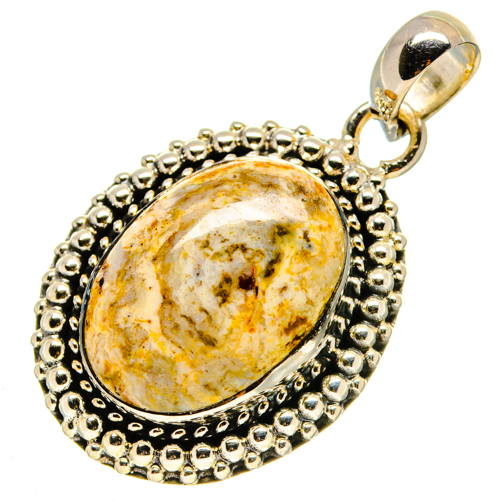 Ocean jasper teardrop pendant in 925 sterling silver beaded frame