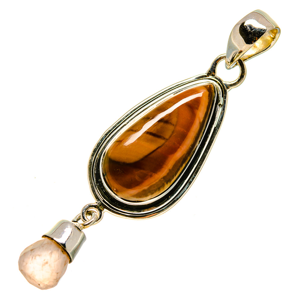 925 sterling silver pendant with teardrop orange jasper and pink rose quartz charm