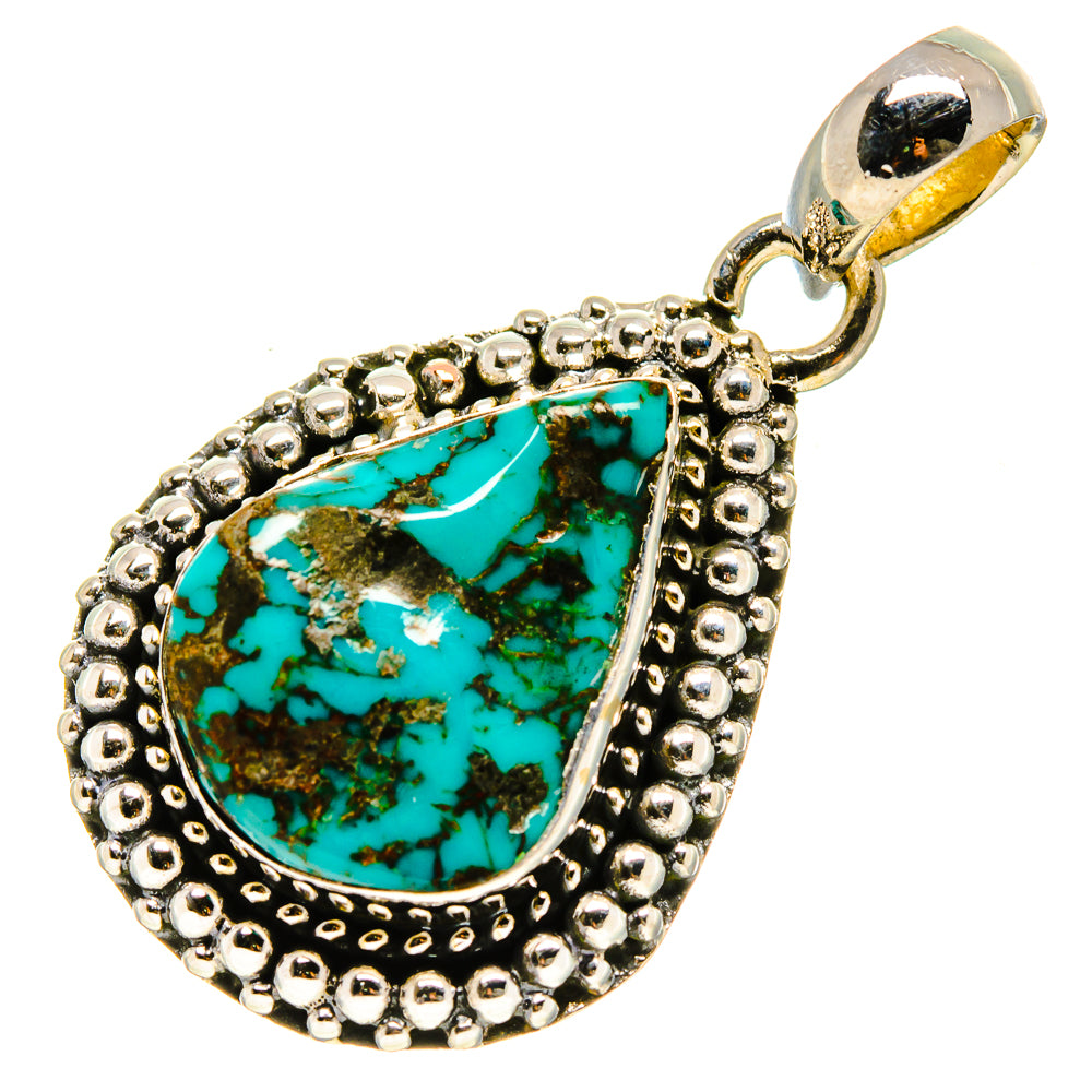 925 sterling silver Tibetan turquoise teardrop pendant with round beaded bezel