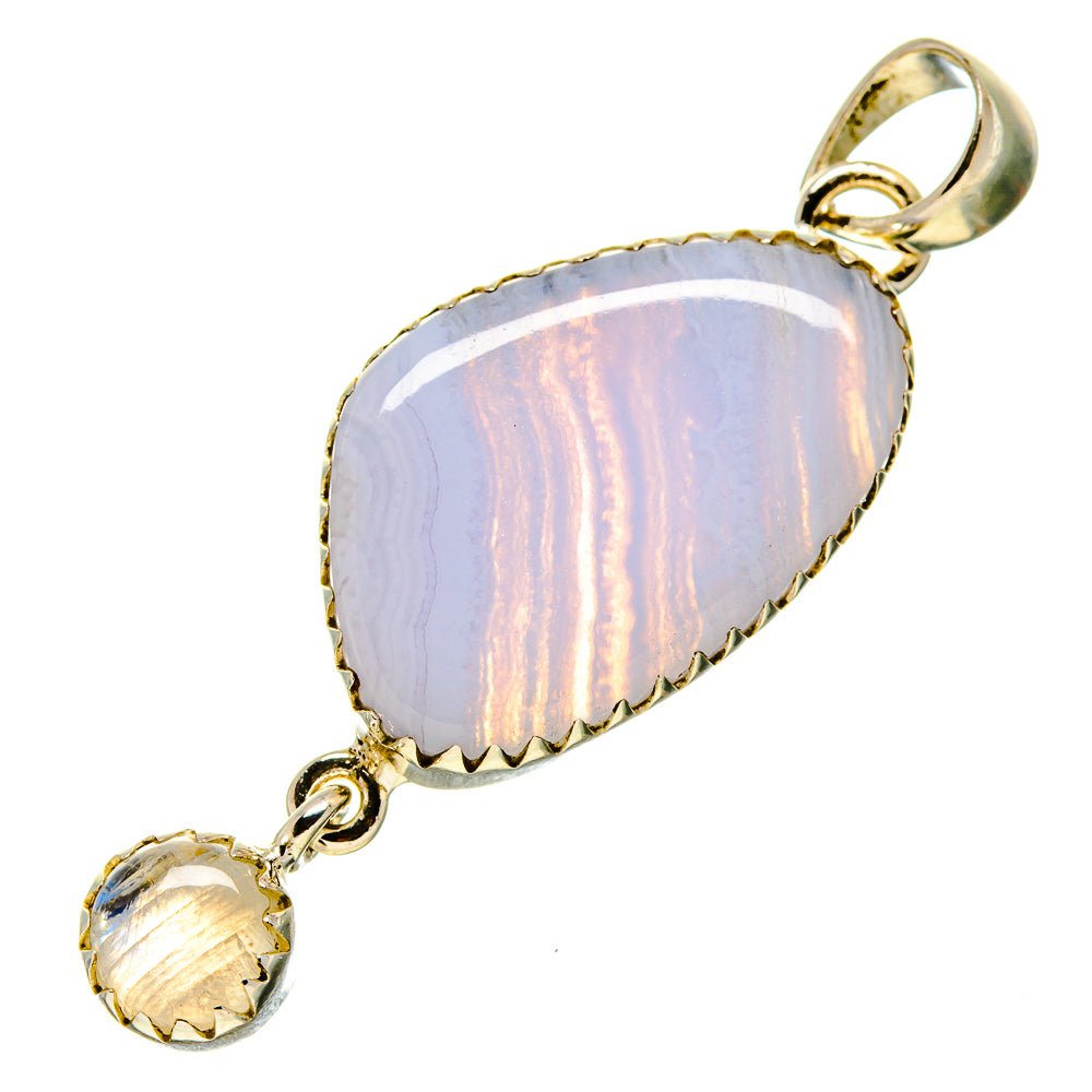 Light blue teardrop agate pendant on loop with round stone drop, silver frame