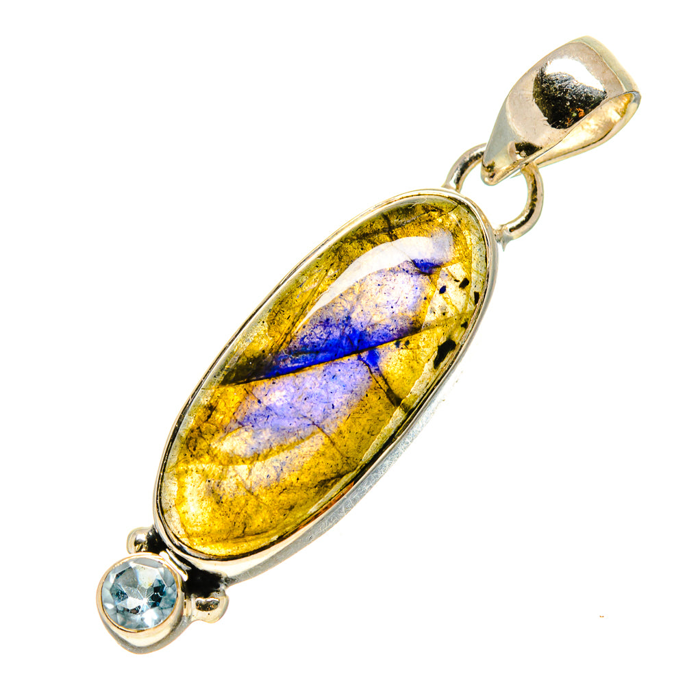 Sterling silver pendant with oval labradorite stone and blue topaz accents
