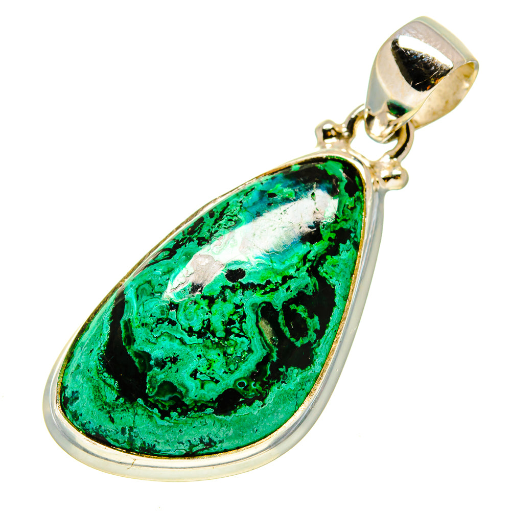 Sterling silver teardrop pendant with green malachite-and-chrysocolla stone and loop bail