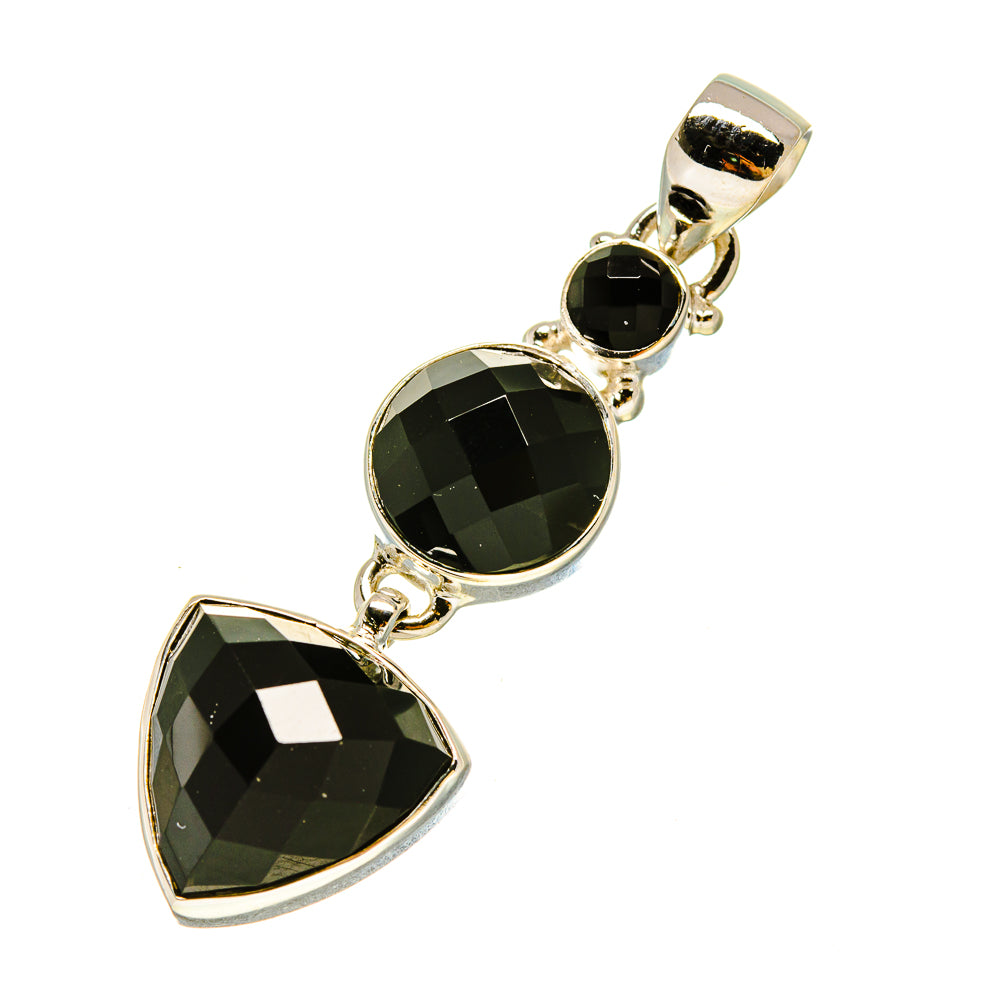 Sterling silver onyx pendant with three linked heart-shaped black stones