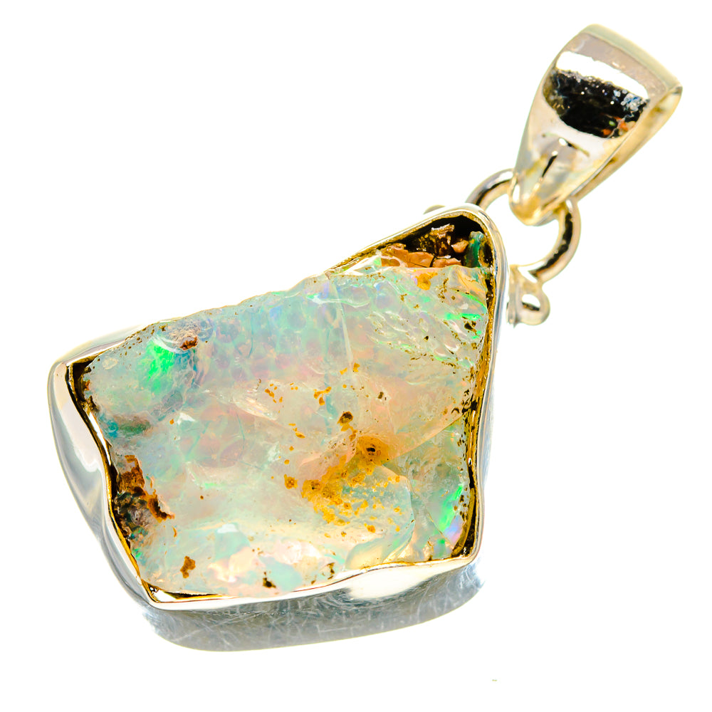 Rough Ethiopian opal pendant, gold-tone 925 sterling silver bezel teardrop