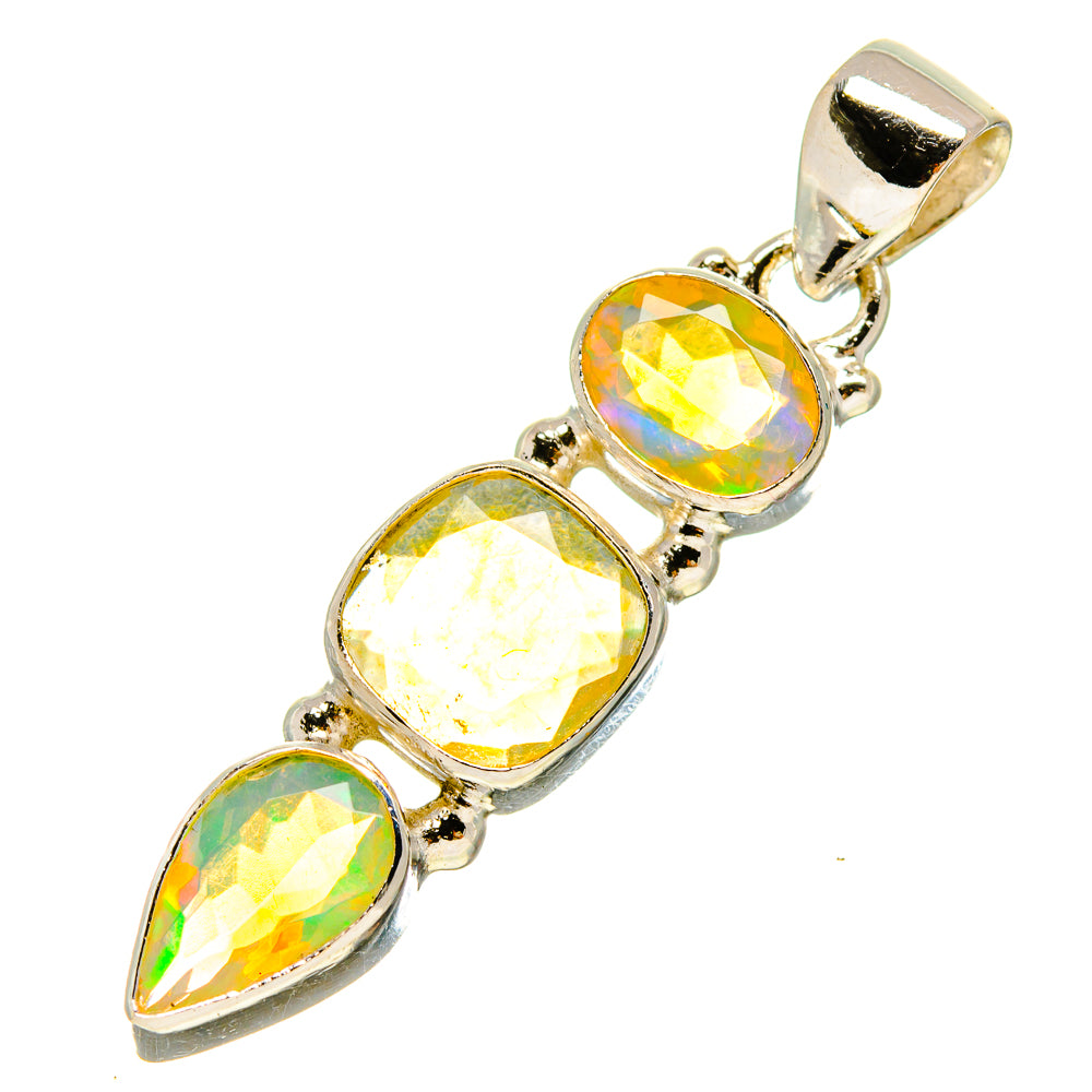 925 sterling silver opal pendant with oval and teardrop faceted rainbow stones