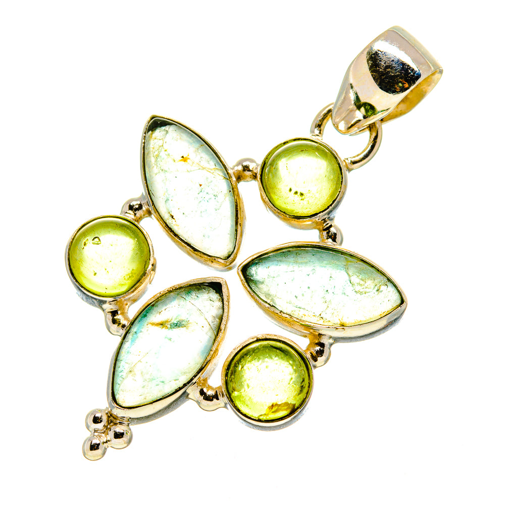Sterling silver gemstone pendant with oval opalescent stones and round green stones