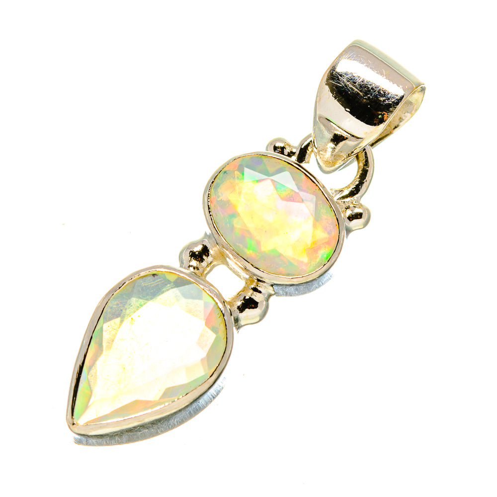 925 sterling silver opal pendant with oval, pear, and faceted opal stones and bail