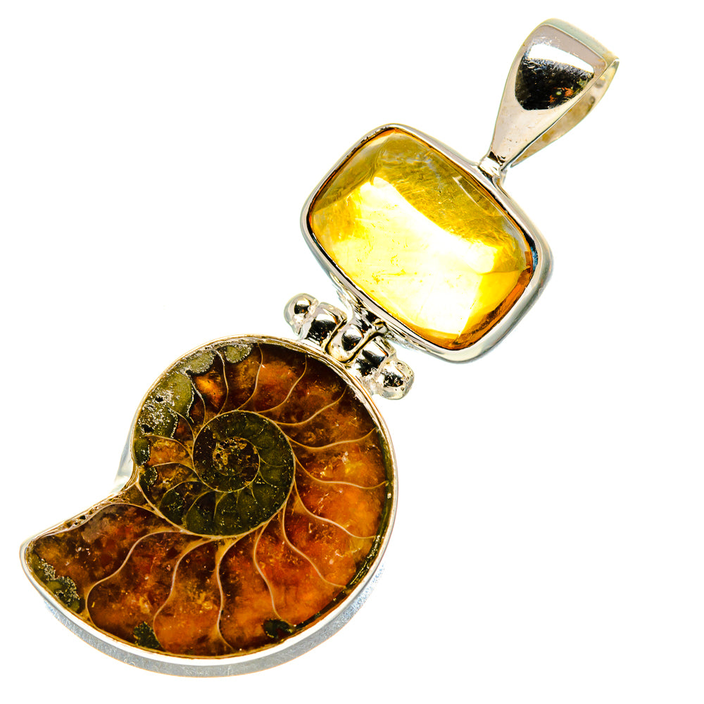 Ammonite Fossil, Citrine Pendants handcrafted by Ana Silver Co - PD757691