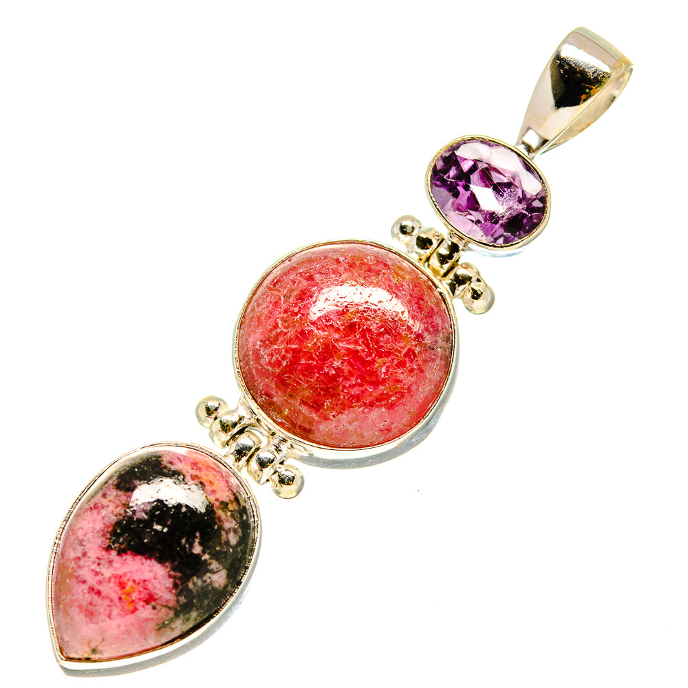 Sterling silver pendant with purple amethyst oval, red oval cabochons, top bail