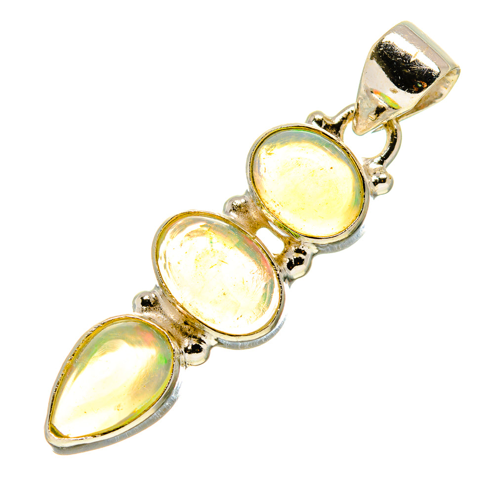 925 sterling silver opal pendant with three iridescent yellow stones and top bail