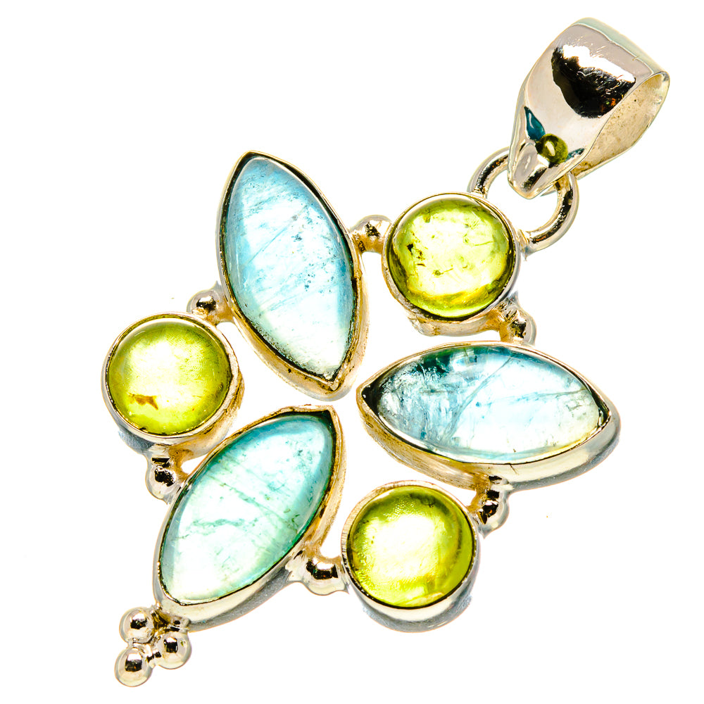 Sterling silver fluorite and peridot pendant, teal ovals and green round stones