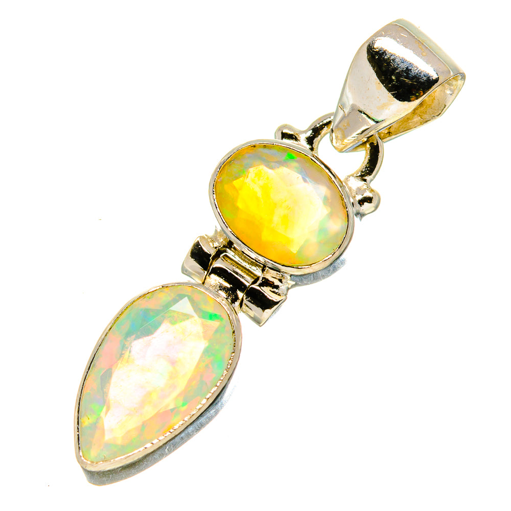 Oval Ethiopian opal pendant in polished 925 sterling silver, two stones with bail
