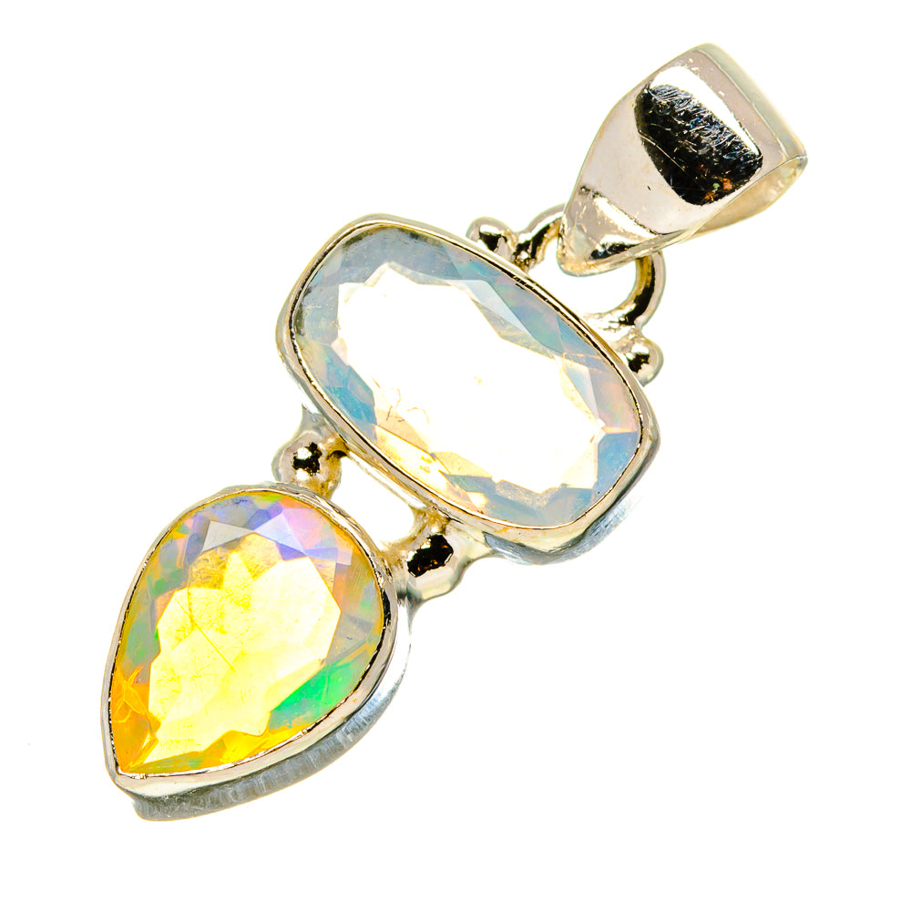 925 sterling silver opal pendant with oval and teardrop faceted opal stones, bail