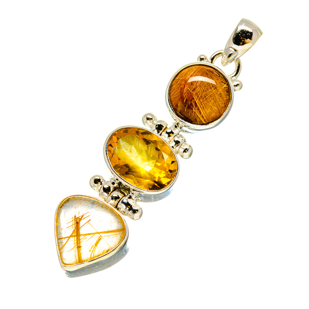 925 silver three-stone pendant with orange, yellow, and golden heart-shaped gemstones