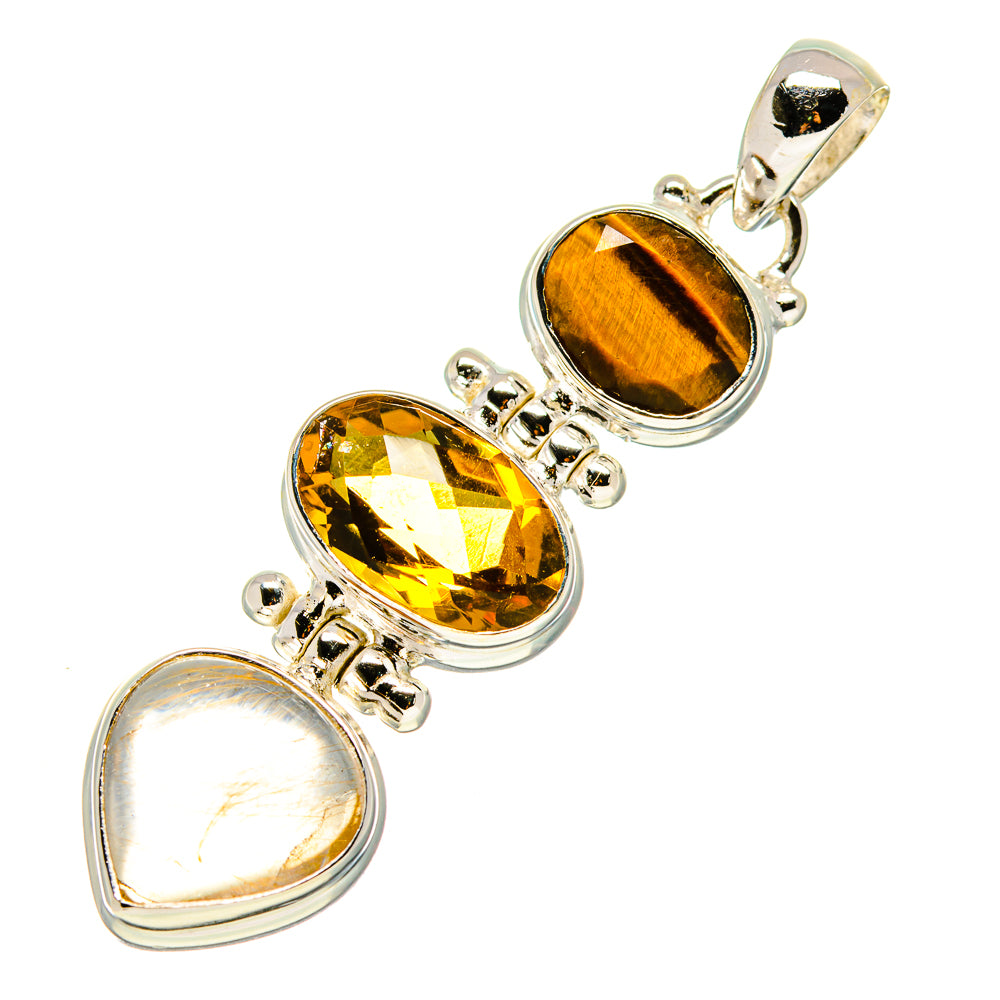 925 sterling silver pendant with three oval yellow and amber gemstone settings